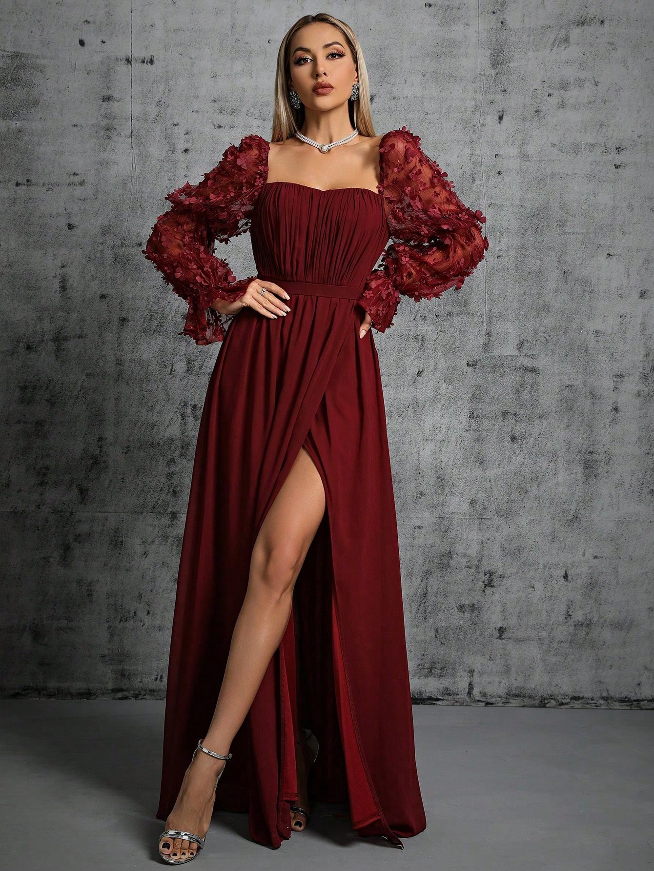 Leely Women's Elegant Sweetheart Cloak Sleeve Lace A-Line Dress