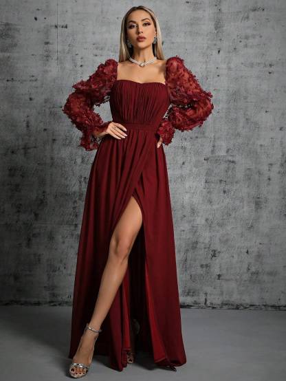 Leely Women's Elegant Sweetheart Cloak Sleeve Lace A-Line Dress