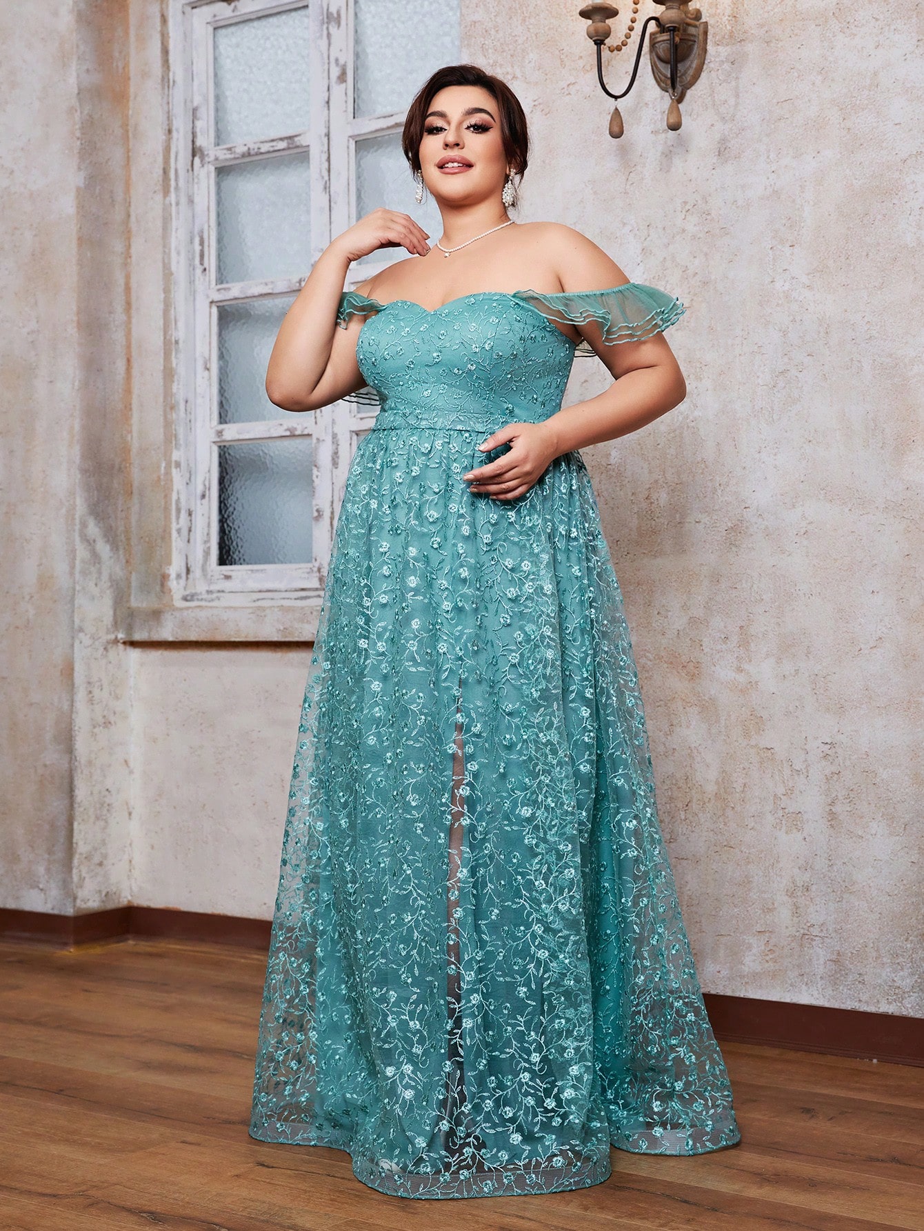 Leely Women's Elegant Sweetheart Cloak Sleeve Lace A-Line Dress