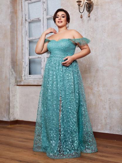 Leely Women's Elegant Sweetheart Cloak Sleeve Lace A-Line Dress