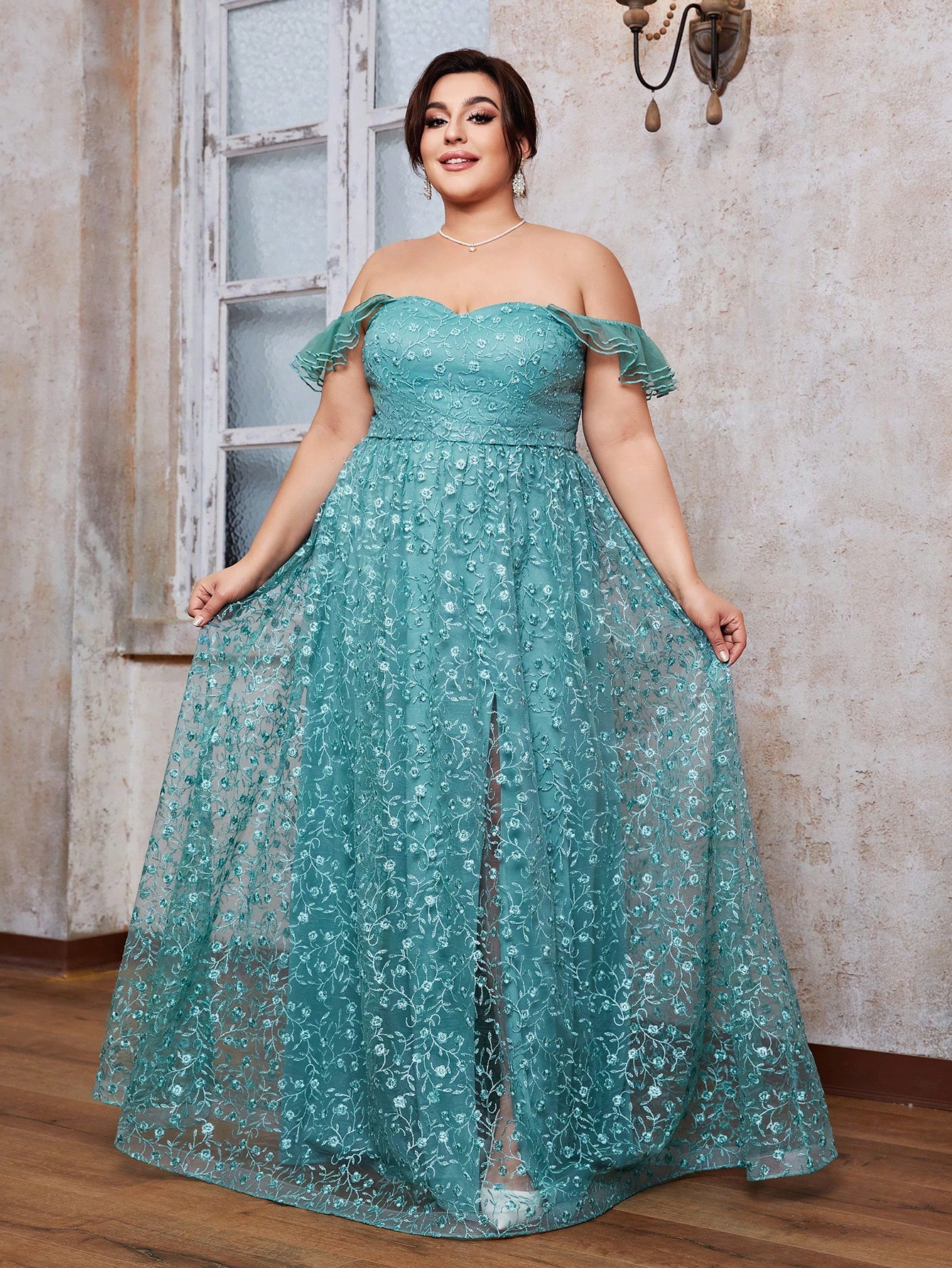 Leely Plus Women's Elegant Off The Shoulder Prom Dress