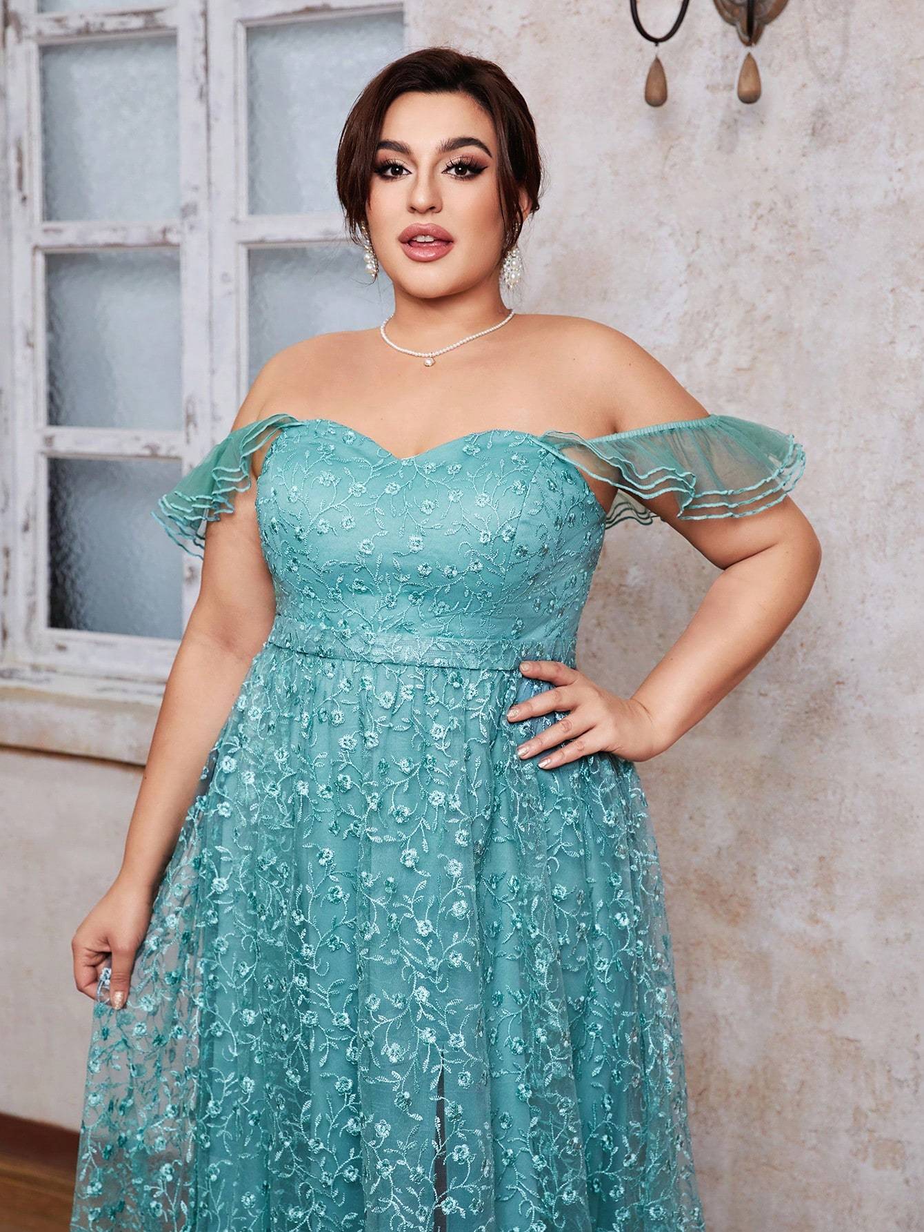 Leely Plus Women's Elegant Off The Shoulder Prom Dress