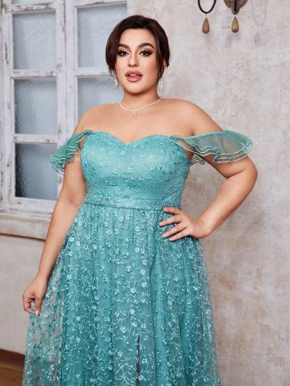 Leely Plus Women's Elegant Off The Shoulder Prom Dress