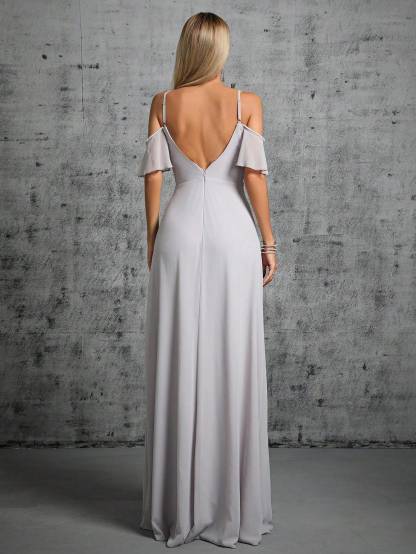 Leely Elegant Spaghetti Straps Cold Shoulder Evening Gown