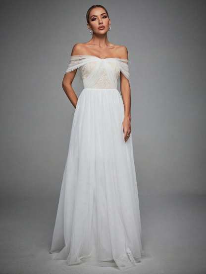 Leely Elegant Off The Shoulder Sleeveless A Line Evening Gown
