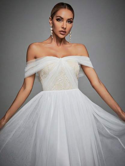 Leely Elegant Off The Shoulder Sleeveless A Line Evening Gown