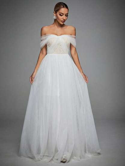 Leely Elegant Off The Shoulder Sleeveless A Line Evening Gown