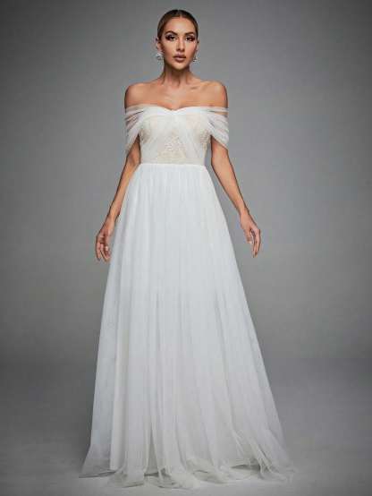 Leely Women's Elegant Sweetheart Cloak Sleeve Lace A-Line Dress