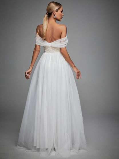 Leely Elegant Off The Shoulder Sleeveless A Line Evening Gown