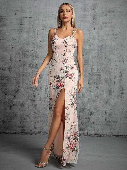 Leely Elegant Spaghetti Straps Sleeveless Evening Gown