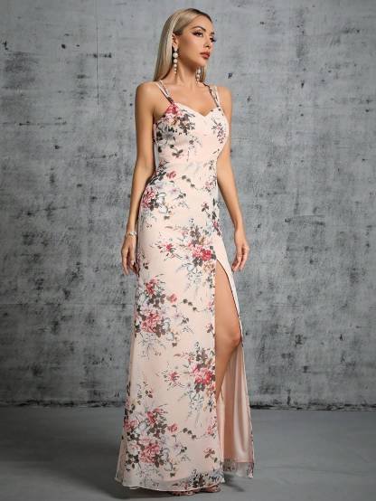 Leely Elegant Spaghetti Straps Sleeveless Evening Gown