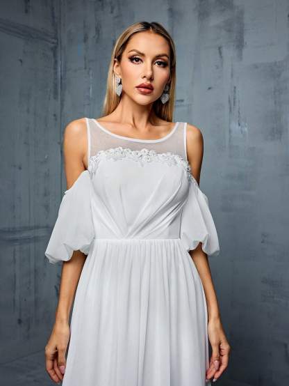 Leely Elegant Round Neck Cold Shoulder Evening Gown