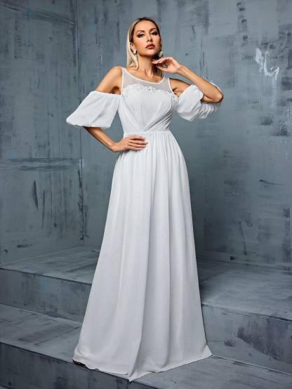 Leely Elegant Round Neck Cold Shoulder Evening Gown