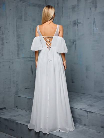 Leely Elegant Round Neck Cold Shoulder Evening Gown