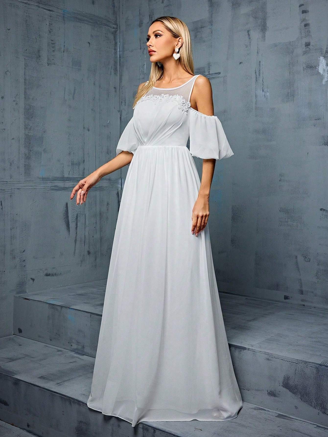 Leely Elegant Round Neck Cold Shoulder Evening Gown