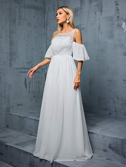 Leely Elegant Round Neck Cold Shoulder Evening Gown