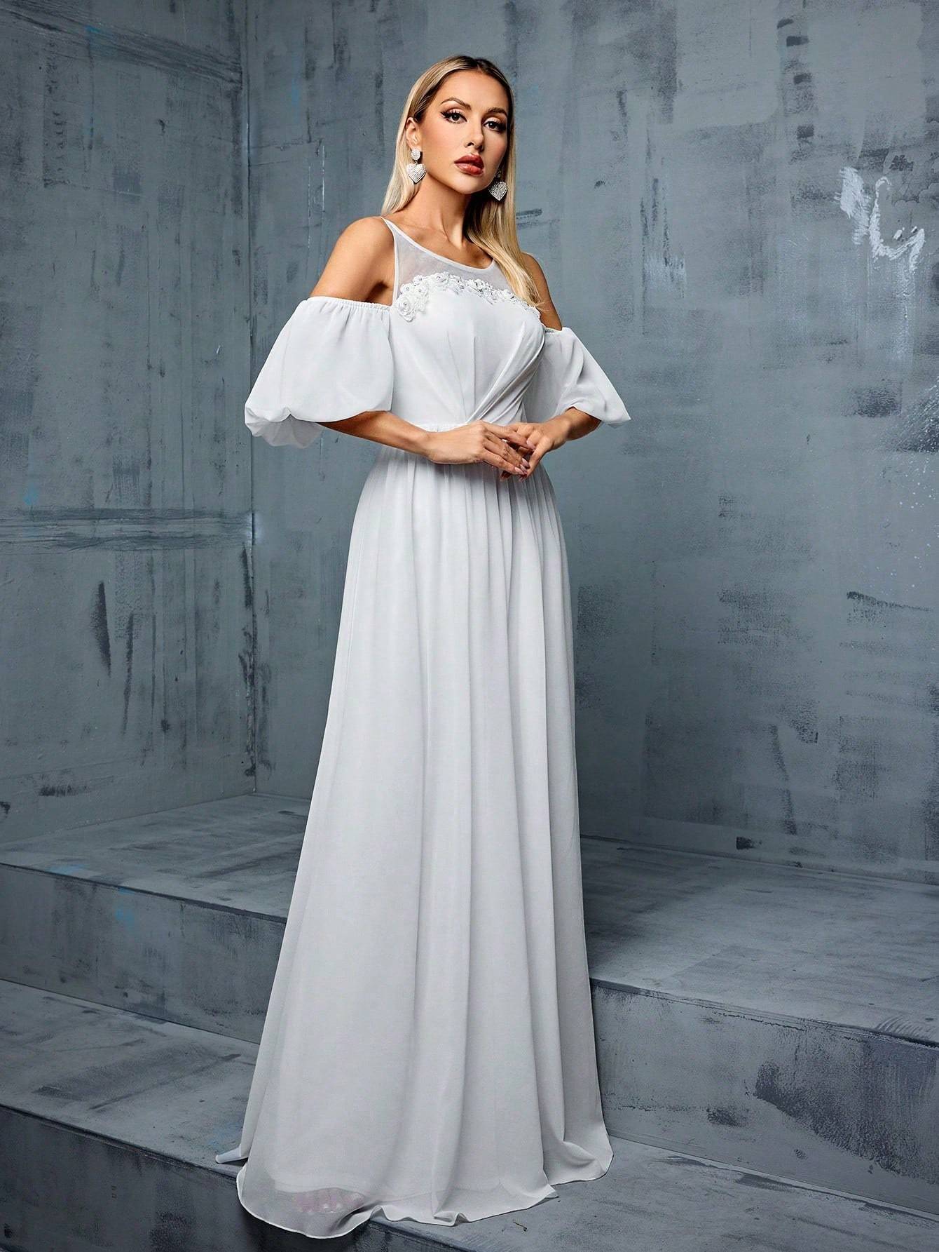 Leely Elegant Round Neck Cold Shoulder Evening Gown