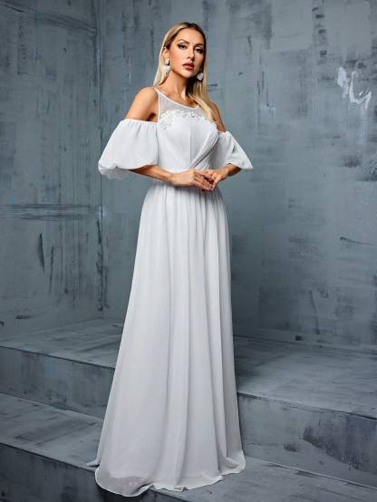 Leely Elegant Round Neck Cold Shoulder Evening Gown