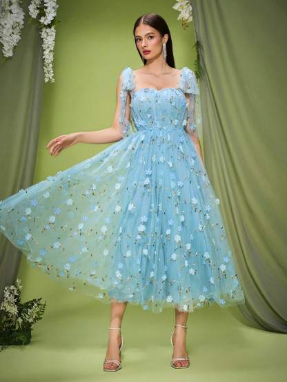 Leely Women's Elegant Sweetheart Cloak Sleeve Lace A-Line Dress