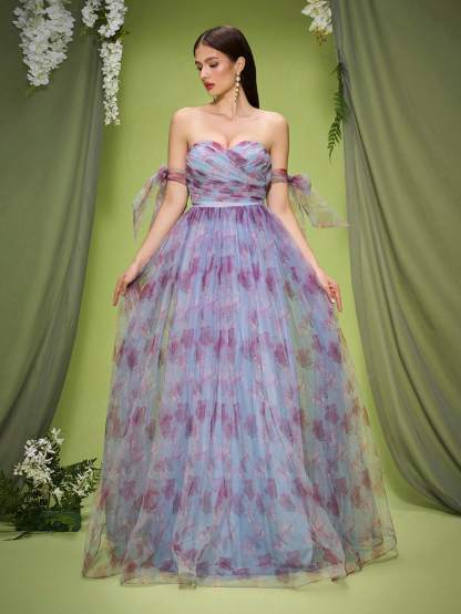 Leely Elegant Off The Shoulder Sleeveless Evening Gown