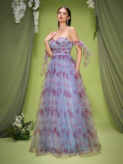 Leely Elegant Off The Shoulder Sleeveless Evening Gown