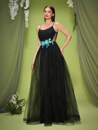Leely Elegant Spaghetti Straps Sleeveless Party Dress