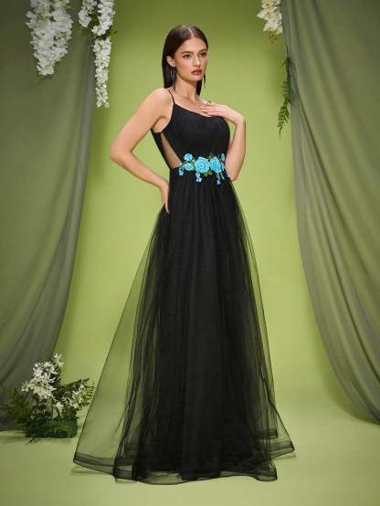 Leely Elegant Spaghetti Straps Sleeveless Party Dress