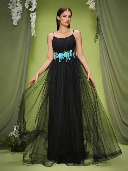 Leely Elegant Spaghetti Straps Sleeveless Party Dress