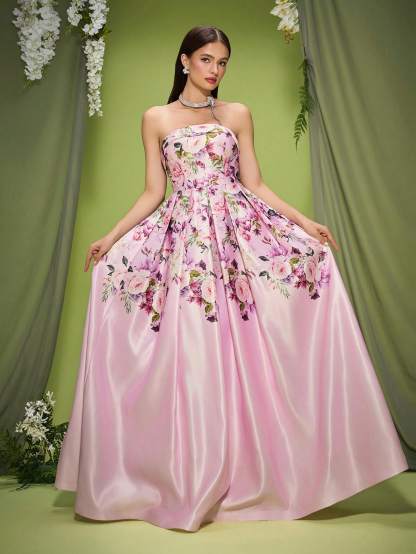 Leely Elegant Strapless Sleeveless Evening Gown