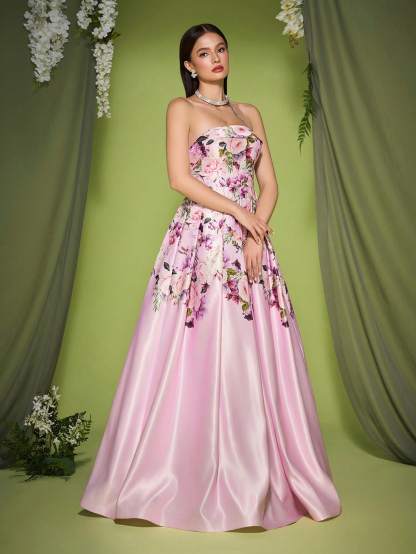 Leely Elegant Strapless Sleeveless Evening Gown