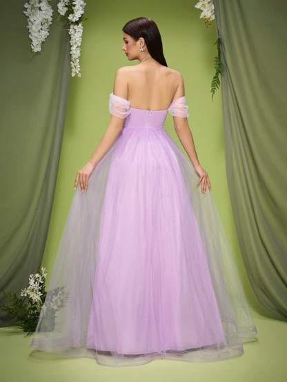 Leely Elegant Off The Shoulder Sleeveless Evening Gown