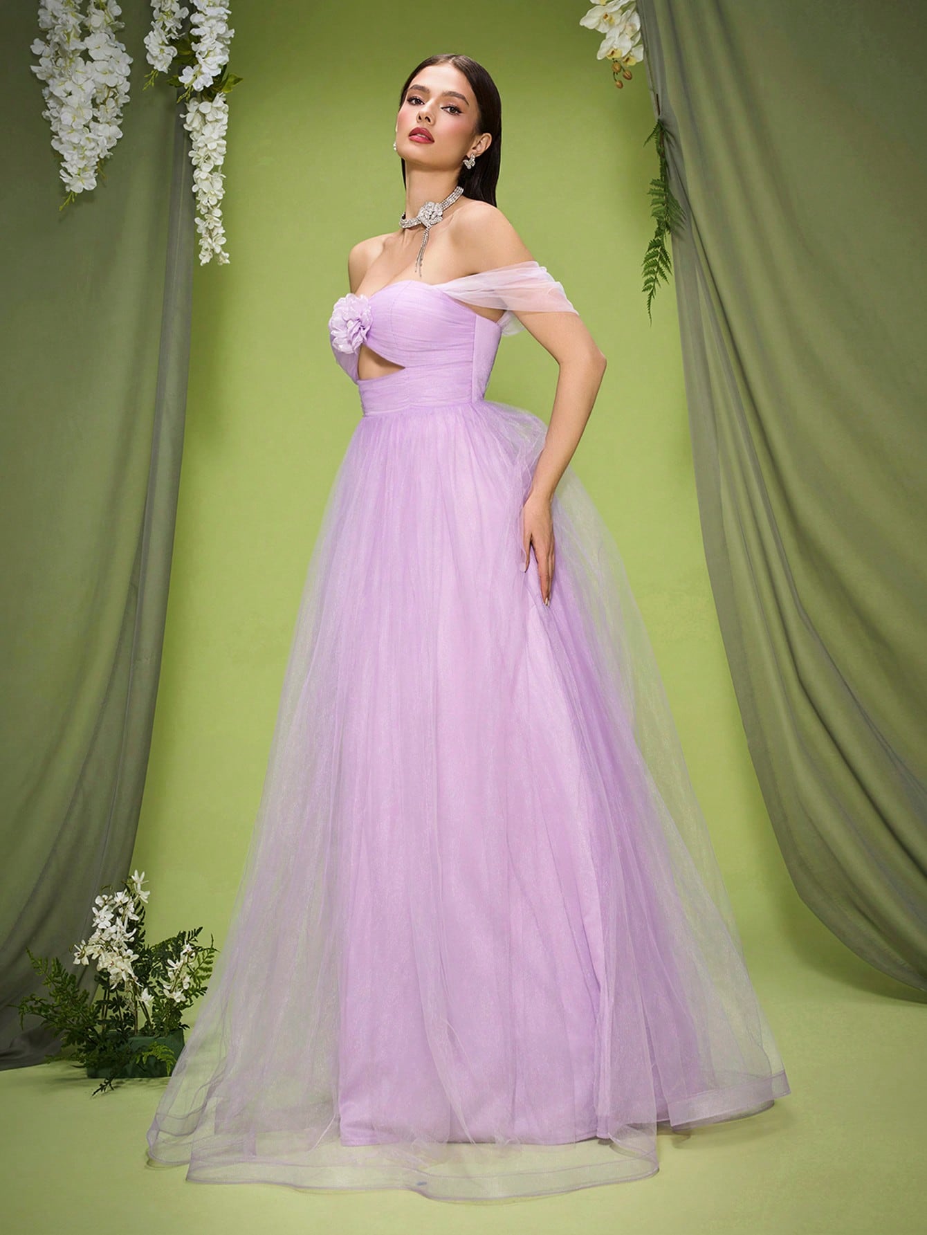 Leely Elegant Off The Shoulder Sleeveless Evening Gown