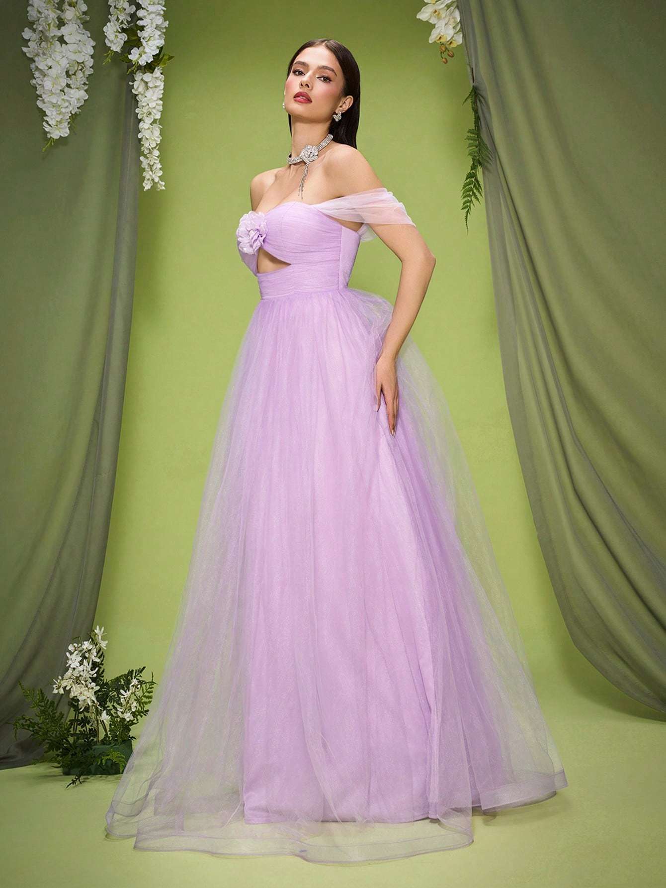 Leely Elegant Off The Shoulder Sleeveless Evening Gown