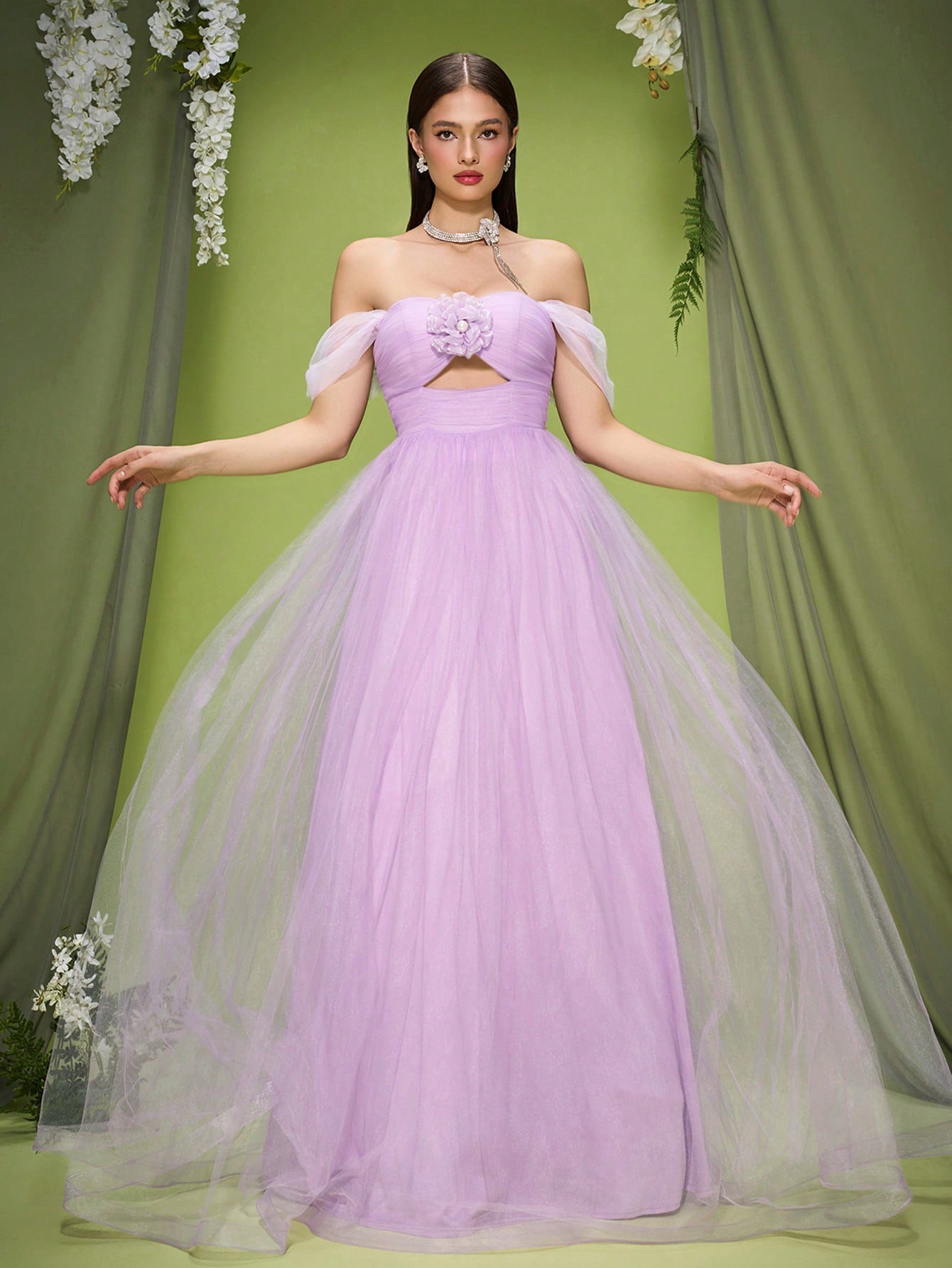 Leely Elegant Off The Shoulder Sleeveless Evening Gown