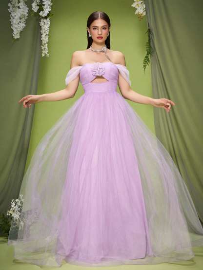 Leely Elegant Off The Shoulder Sleeveless Evening Gown