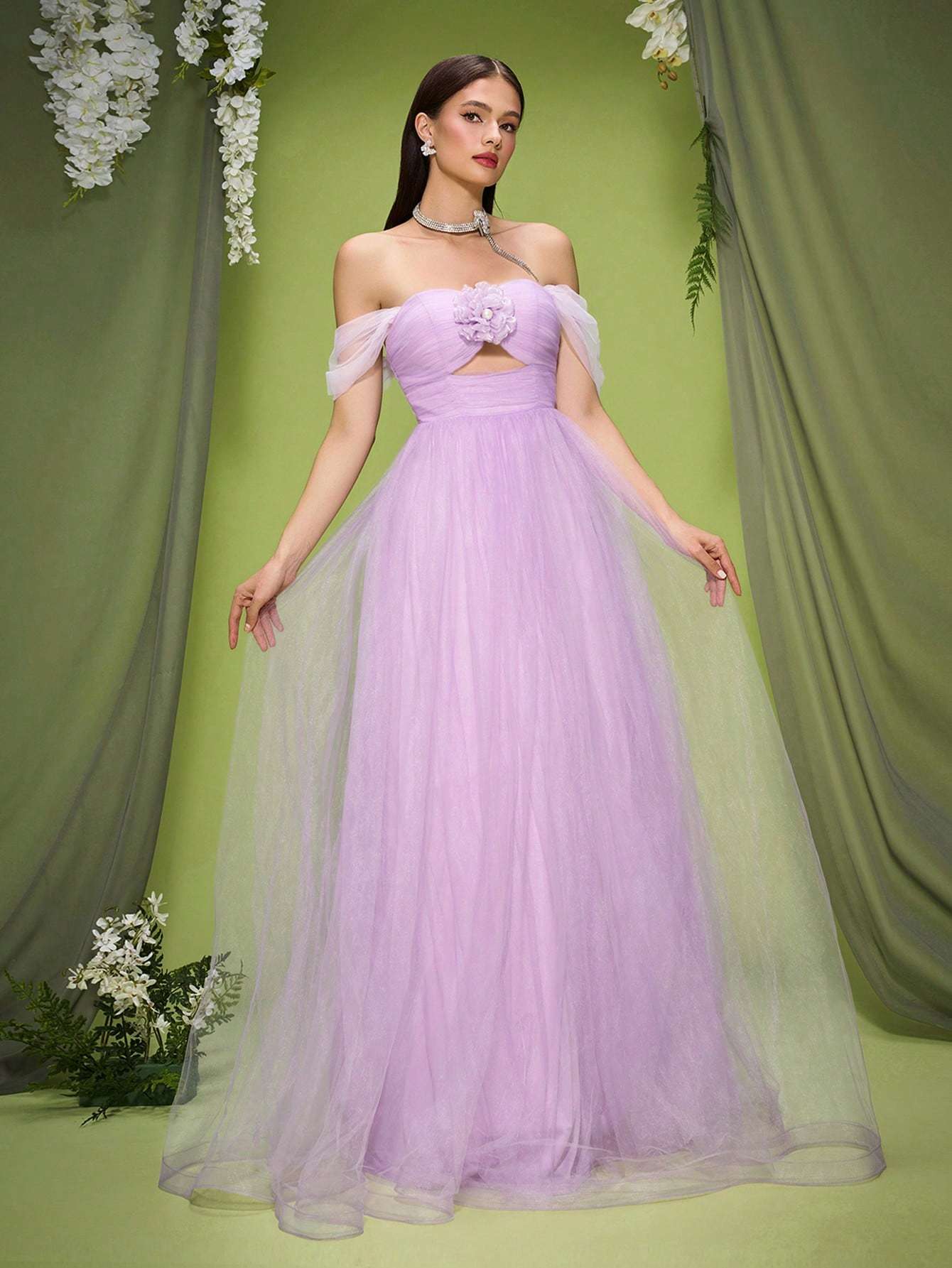 Leely Elegant Off The Shoulder Sleeveless Evening Gown