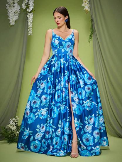 Leely Elegant Spaghetti Straps Sleeveless Evening Gown