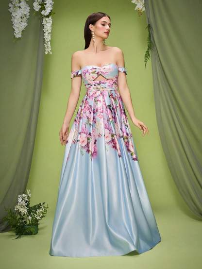 Leely Elegant Off The Shoulder  Sleeveless Evening Gown