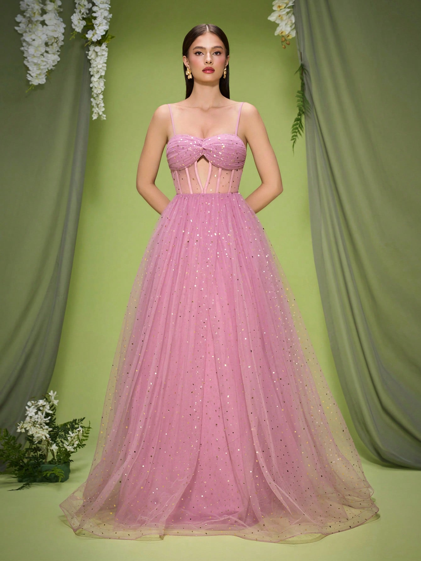 Leely Elegant Spaghetti Straps Sleeveless Evening Gown