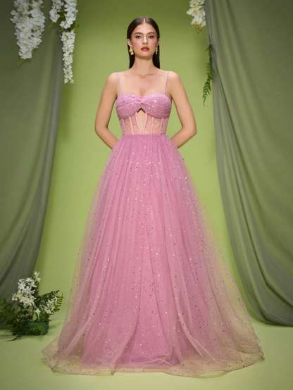 Leely Elegant Spaghetti Straps Sleeveless Evening Gown