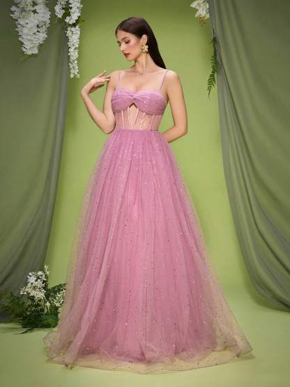 Leely Elegant Spaghetti Straps Sleeveless Evening Gown