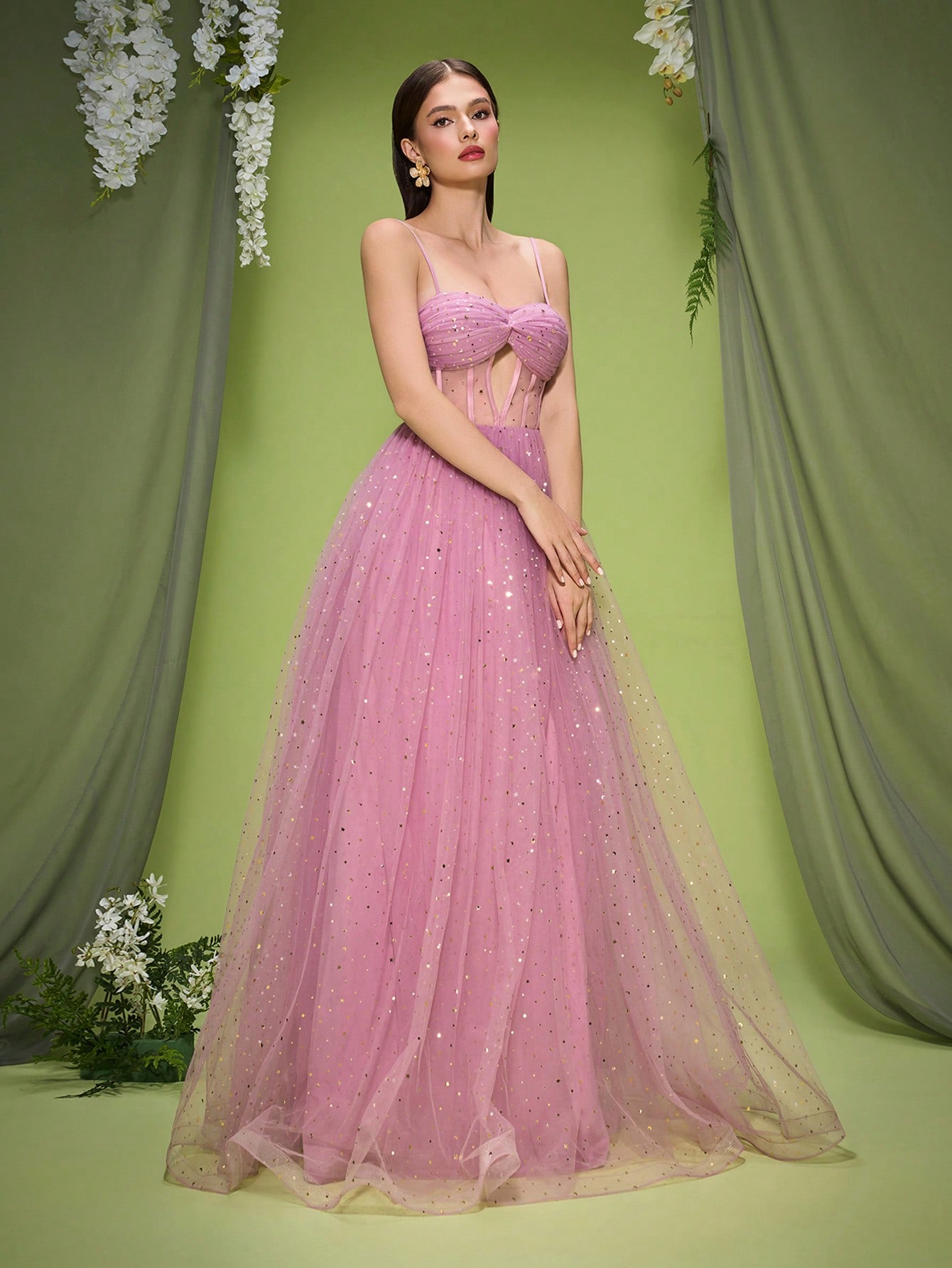 Leely Elegant Spaghetti Straps Sleeveless Evening Gown