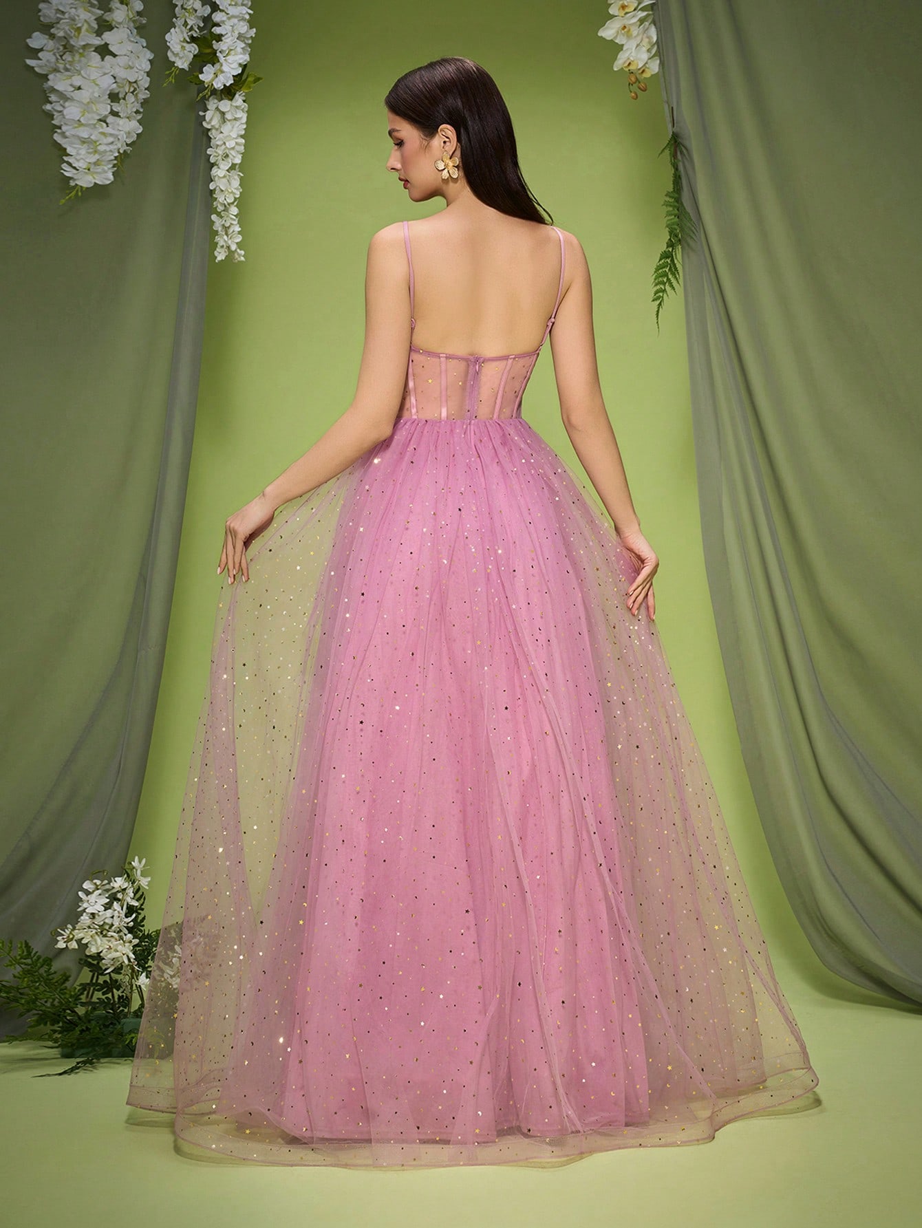 Leely Elegant Spaghetti Straps Sleeveless Evening Gown