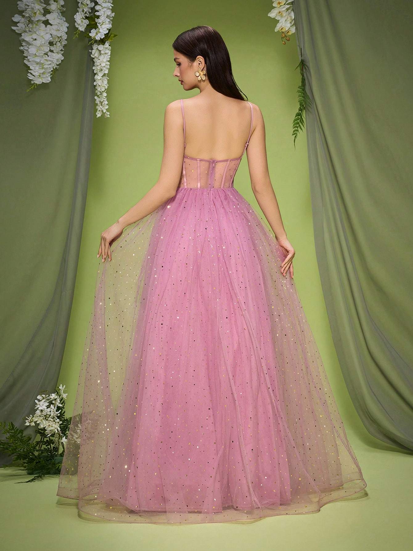 Leely Elegant Spaghetti Straps Sleeveless Evening Gown