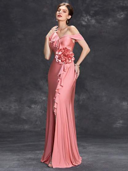 Leely Women's Elegant Asymmetrical Neck Sleeveless Prom Dress