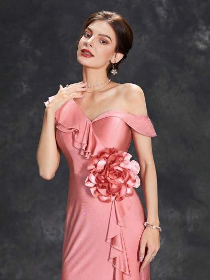 Leely Women's Elegant Asymmetrical Neck Sleeveless Prom Dress