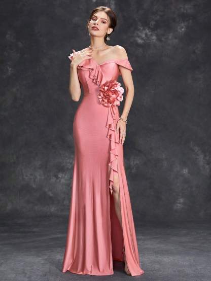 Leely Women's Elegant Asymmetrical Neck Sleeveless Prom Dress
