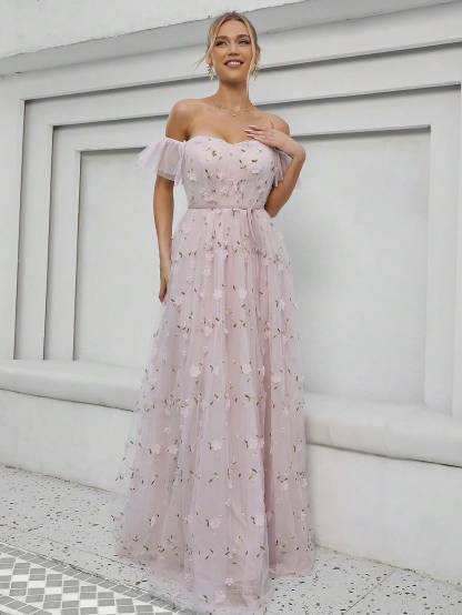 Leely Elegant Off The Shoulder Sleeveless A Line Evening Gown