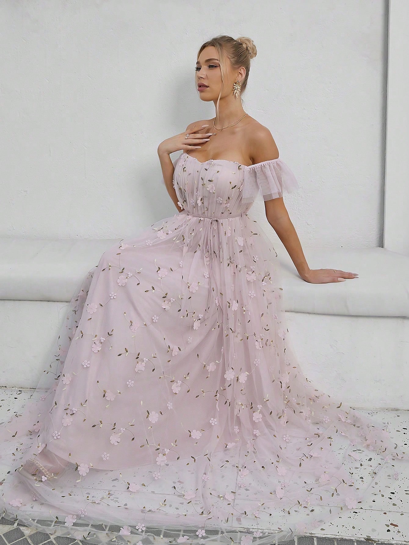 Leely Elegant Off The Shoulder Sleeveless A Line Evening Gown
