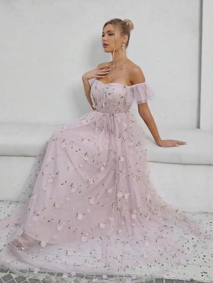 Leely Elegant Off The Shoulder Sleeveless A Line Evening Gown
